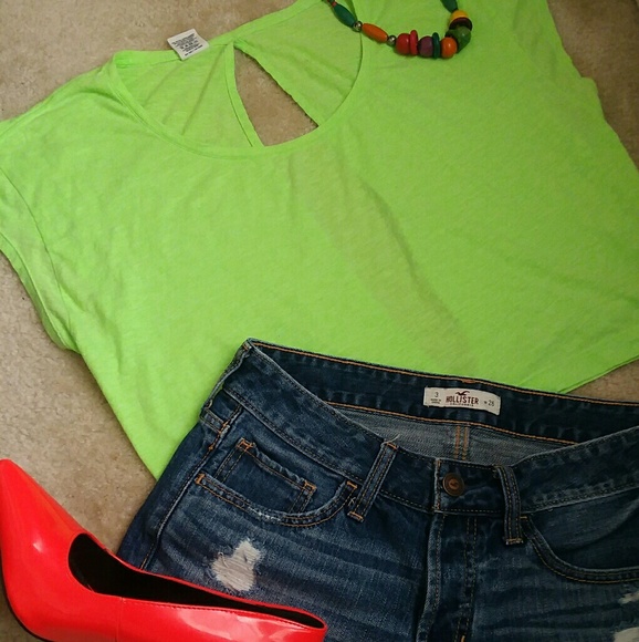 PINK VICTORIA SECRET NEON CROP TEE OVERSIZED EUC - Picture 2 of 5